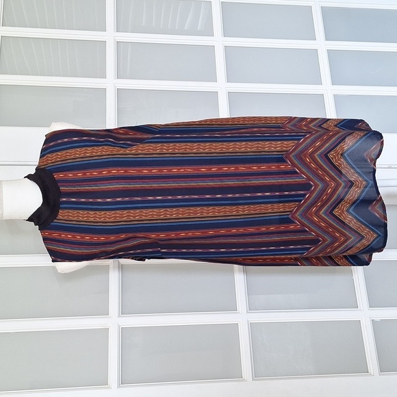 bobeau Tops - Bobeau Mock Neck Sheer Stripe Tunic Top